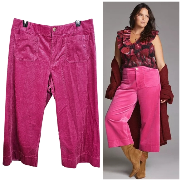 Anthropologie Pants - Maeve Anthropologie Colette Cropped Wide-Leg Corduroy Pants Barbiecore